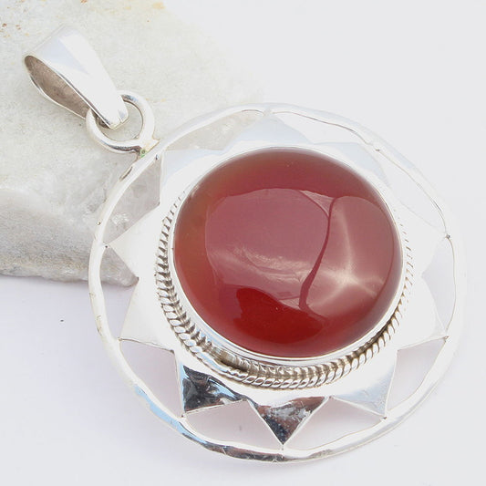 NATURAL RED ONYX 925 SOLID STERLING SILVER HANDMADE STAR PENDANT