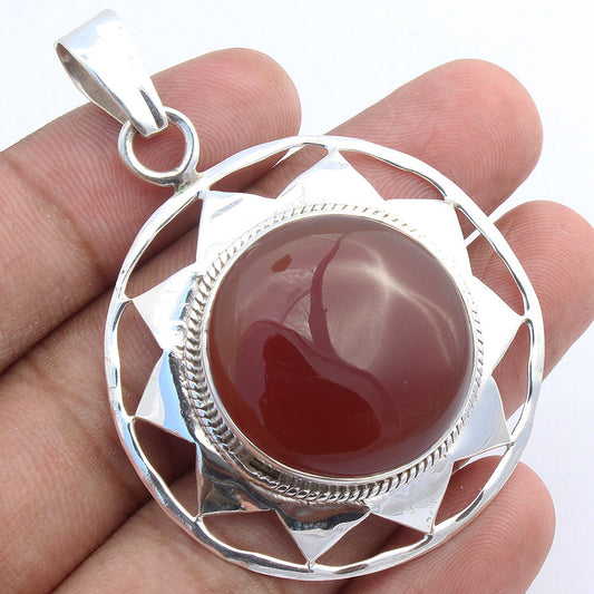 NATURAL RED ONYX 925 SOLID STERLING SILVER HANDMADE STAR PENDANT