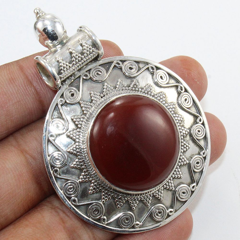 925 SOLID STERLING SILVER NATURAL RED ONYX DESIGNER HANDMADE PENDANT