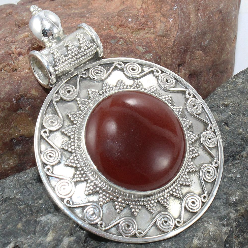 925 SOLID STERLING SILVER NATURAL RED ONYX DESIGNER HANDMADE PENDANT