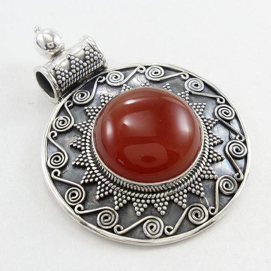 925 SOLID STERLING SILVER NATURAL RED ONYX DESIGNER HANDMADE PENDANT