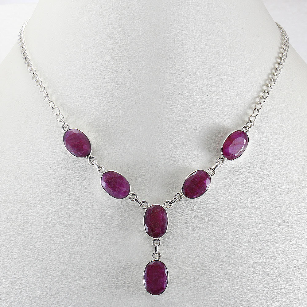 925 SOLID STERLING SILVER NATURAL RUBY HANDMADE NECKLACE,18 INCHES