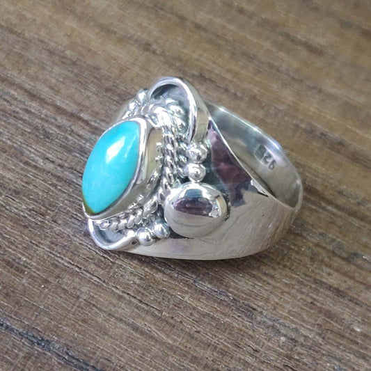 925 SOLID STERLING SILVER NATURAL TURQUOISE GEMSTONES HANDMADE RING, ALL SIZES AVAILABLE