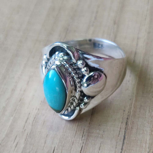 925 SOLID STERLING SILVER NATURAL TURQUOISE GEMSTONES HANDMADE RING, ALL SIZES AVAILABLE