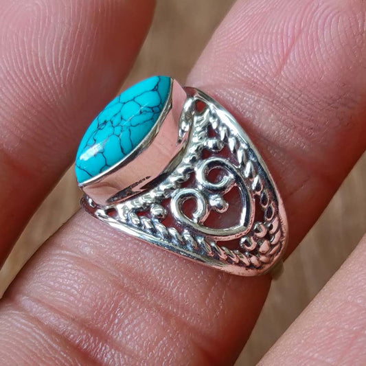 925 SOLID STERLING SILVER NATURAL TURQUOISE GEMSTONES HANDMADE RING, ALL SIZES AVAILABLE