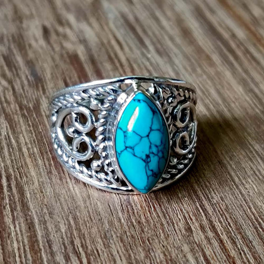 925 SOLID STERLING SILVER NATURAL TURQUOISE GEMSTONES HANDMADE RING, ALL SIZES AVAILABLE