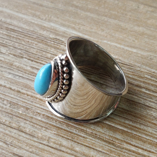 925 SOLID STERLING SILVER NATURAL TURQUOISE GEMSTONES HANDMADE RING, ALL SIZES AVAILABLE
