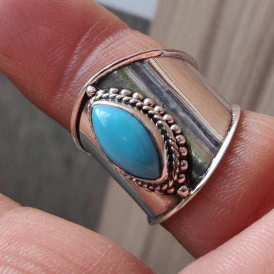 925 SOLID STERLING SILVER NATURAL TURQUOISE GEMSTONES HANDMADE RING, ALL SIZES AVAILABLE