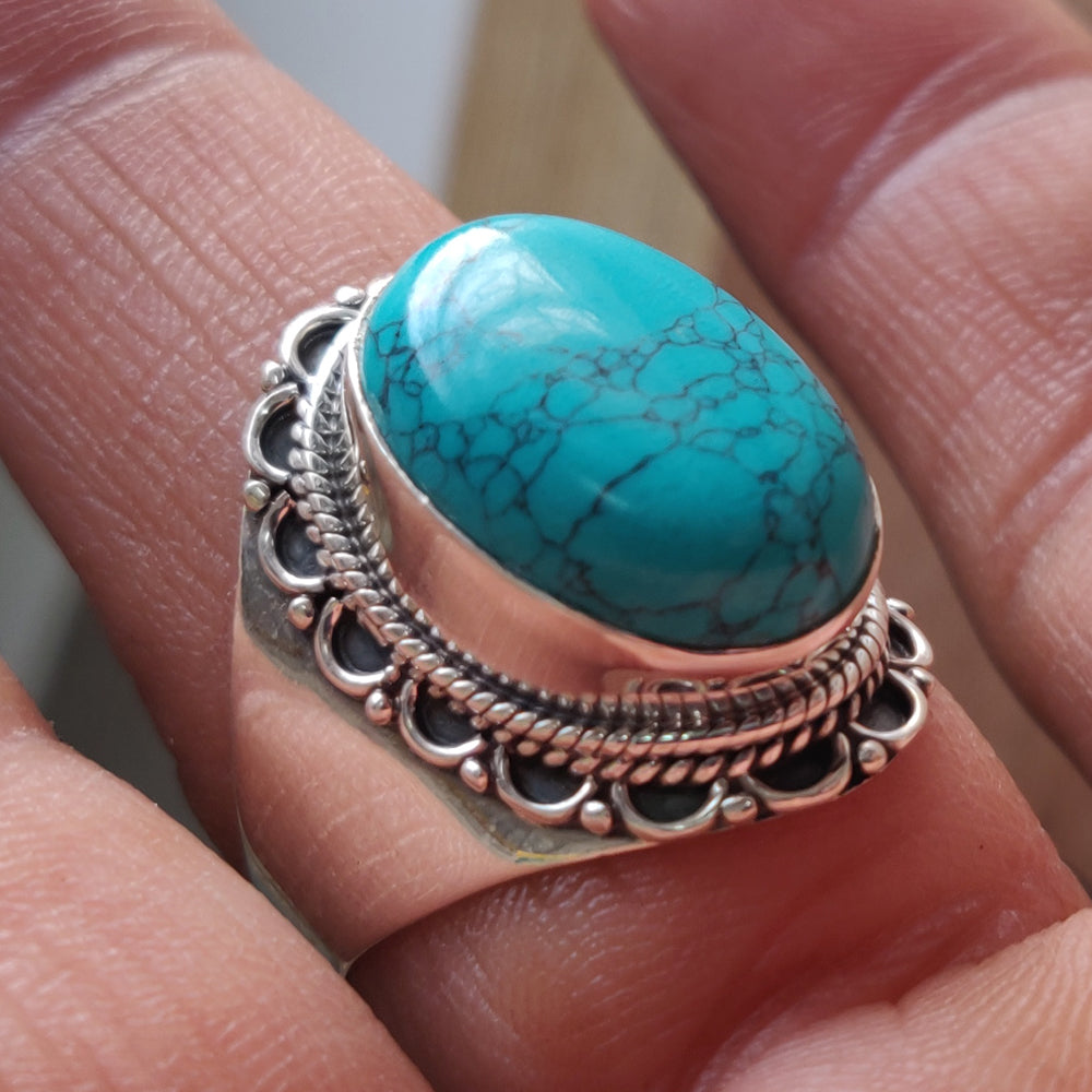 925 SOLID STERLING SILVER NATURAL TURQUOISE GEMSTONES HANDMADE RING, ALL SIZES AVAILABLE