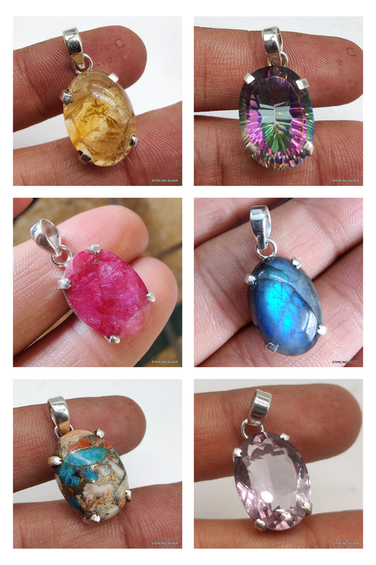 925 SOLID STERLING SILVER NATURAL GEMSTONES HANDMADE PENDANT PACK OF 6 PIECES (Copy)