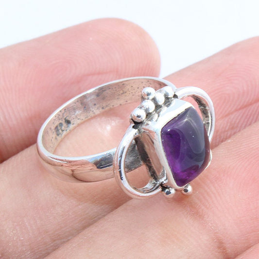 925 SOLID STERLING SILVER NATURAL PURPLE AMETHYST GEMSTONES HANDMADE RING, ALL SIZES AVAILABLE