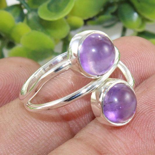 925 SOLID STERLING SILVER NATURAL PURPLE AMETHYST GEMSTONES HANDMADE RING, ALL SIZES AVAILABLE