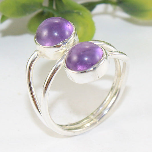 925 SOLID STERLING SILVER NATURAL PURPLE AMETHYST GEMSTONES HANDMADE RING, ALL SIZES AVAILABLE