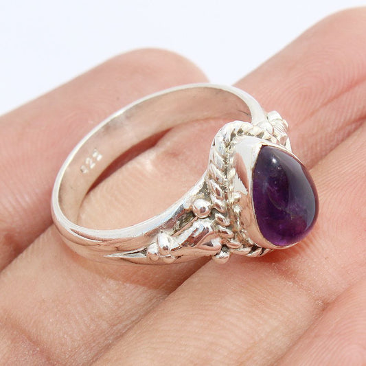 925 SOLID STERLING SILVER NATURAL PURPLE AMETHYST GEMSTONES HANDMADE RING, ALL SIZES AVAILABLE