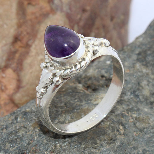 925 SOLID STERLING SILVER NATURAL PURPLE AMETHYST GEMSTONES HANDMADE RING, ALL SIZES AVAILABLE