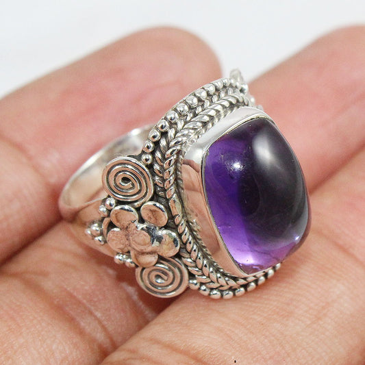 925 SOLID STERLING SILVER NATURAL PURPLE AMETHYST GEMSTONES HANDMADE RING, ALL SIZES AVAILABLE
