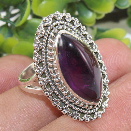 925 SOLID STERLING SILVER NATURAL PURPLE AMETHYST GEMSTONES HANDMADE RING, ALL SIZES AVAILABLE