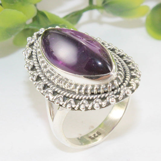 925 SOLID STERLING SILVER NATURAL PURPLE AMETHYST GEMSTONES HANDMADE RING, ALL SIZES AVAILABLE