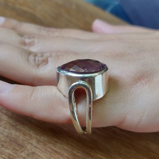925 SOLID STERLING SILVER NATURAL PURPLE AMETHYST GEMSTONES HANDMADE RING, ALL SIZES AVAILABLE