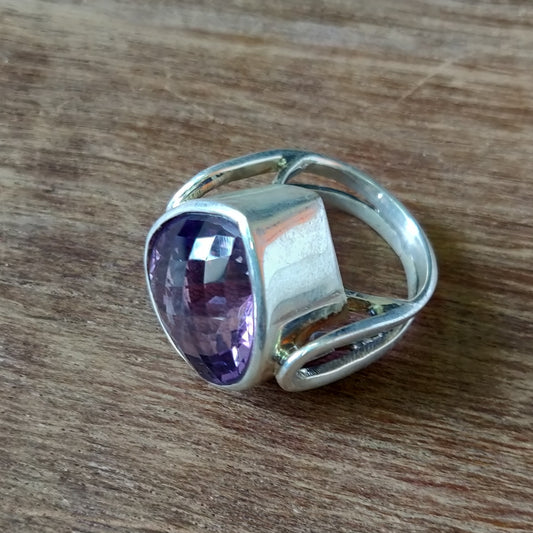 925 SOLID STERLING SILVER NATURAL PURPLE AMETHYST GEMSTONES HANDMADE RING, ALL SIZES AVAILABLE