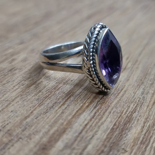 925 SOLID STERLING SILVER NATURAL PURPLE AMETHYST GEMSTONES HANDMADE RING, ALL SIZES AVAILABLE