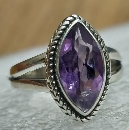 925 SOLID STERLING SILVER NATURAL PURPLE AMETHYST GEMSTONES HANDMADE RING, ALL SIZES AVAILABLE