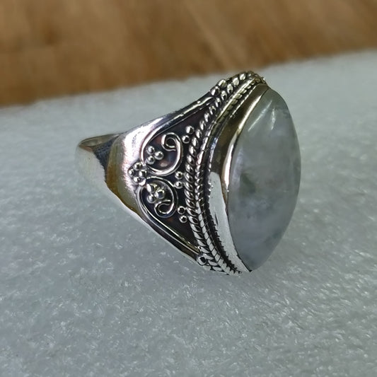 925 SOLID STERLING SILVER NATURAL RAINBOW MOONSTONE GEMSTONES HANDMADE RING, ALL SIZES AVAILABLE