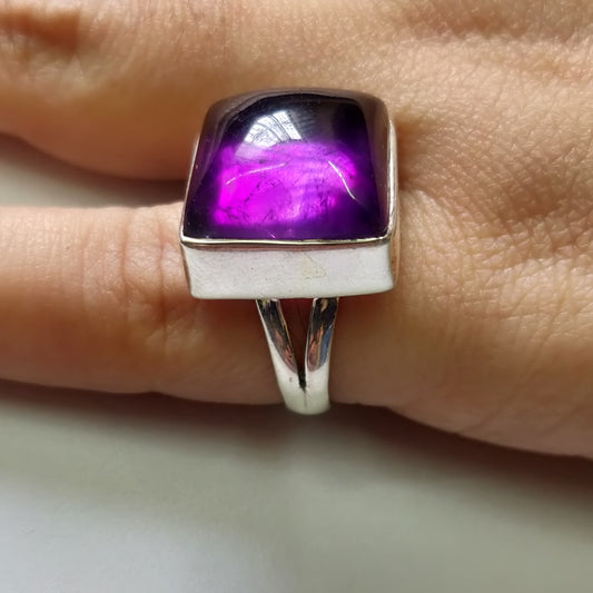925 SOLID STERLING SILVER NATURAL PURPLE AMETHYST GEMSTONES HANDMADE RING, ALL SIZES AVAILABLE