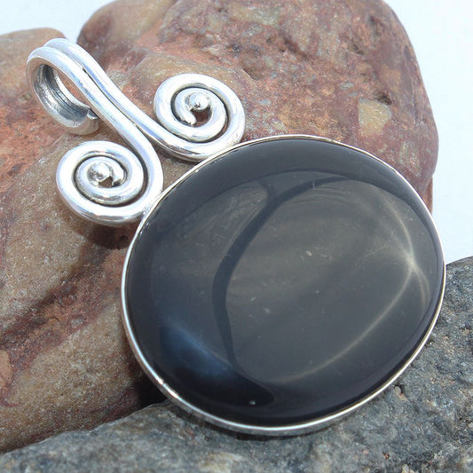 NATURAL BLACK ONYX 925 SOLID STERLING SILVER HANDMADE PENDANT
