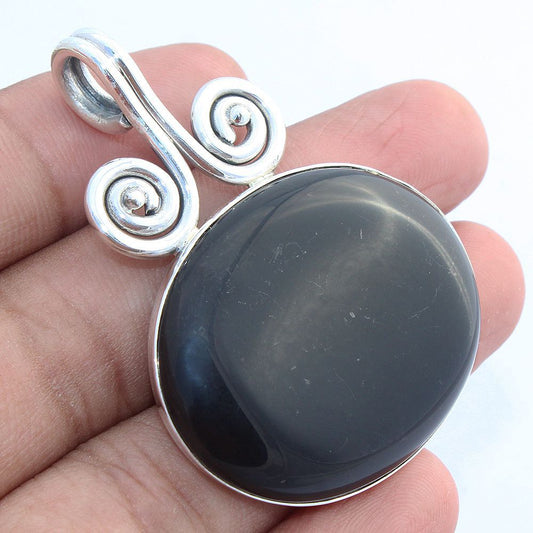 NATURAL BLACK ONYX 925 SOLID STERLING SILVER HANDMADE PENDANT