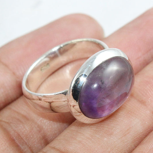 925 SOLID STERLING SILVER NATURAL PURPLE AMETHYST GEMSTONES HANDMADE RING, ALL SIZES AVAILABLE