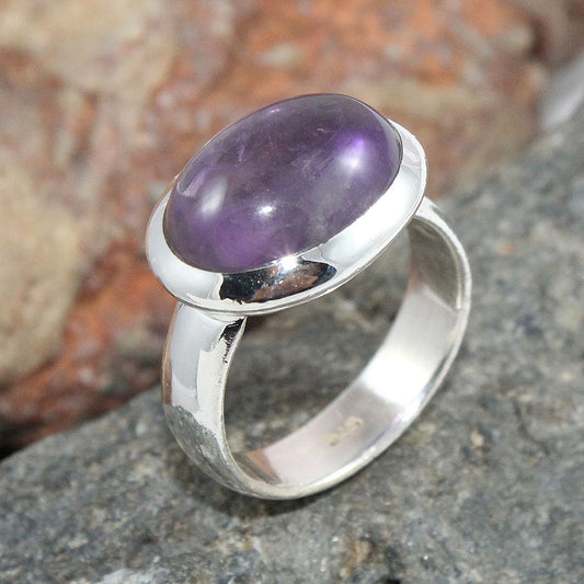 925 SOLID STERLING SILVER NATURAL PURPLE AMETHYST GEMSTONES HANDMADE RING, ALL SIZES AVAILABLE
