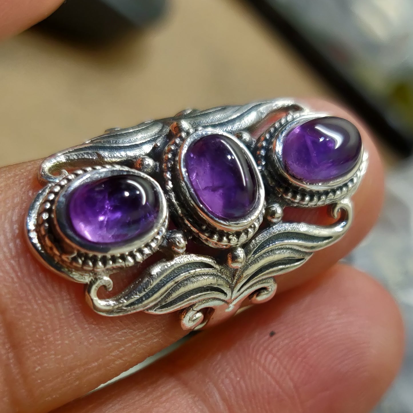 925 SOLID STERLING SILVER NATURAL PURPLE AMETHYST GEMSTONES HANDMADE RING, ALL SIZES AVAILABLE