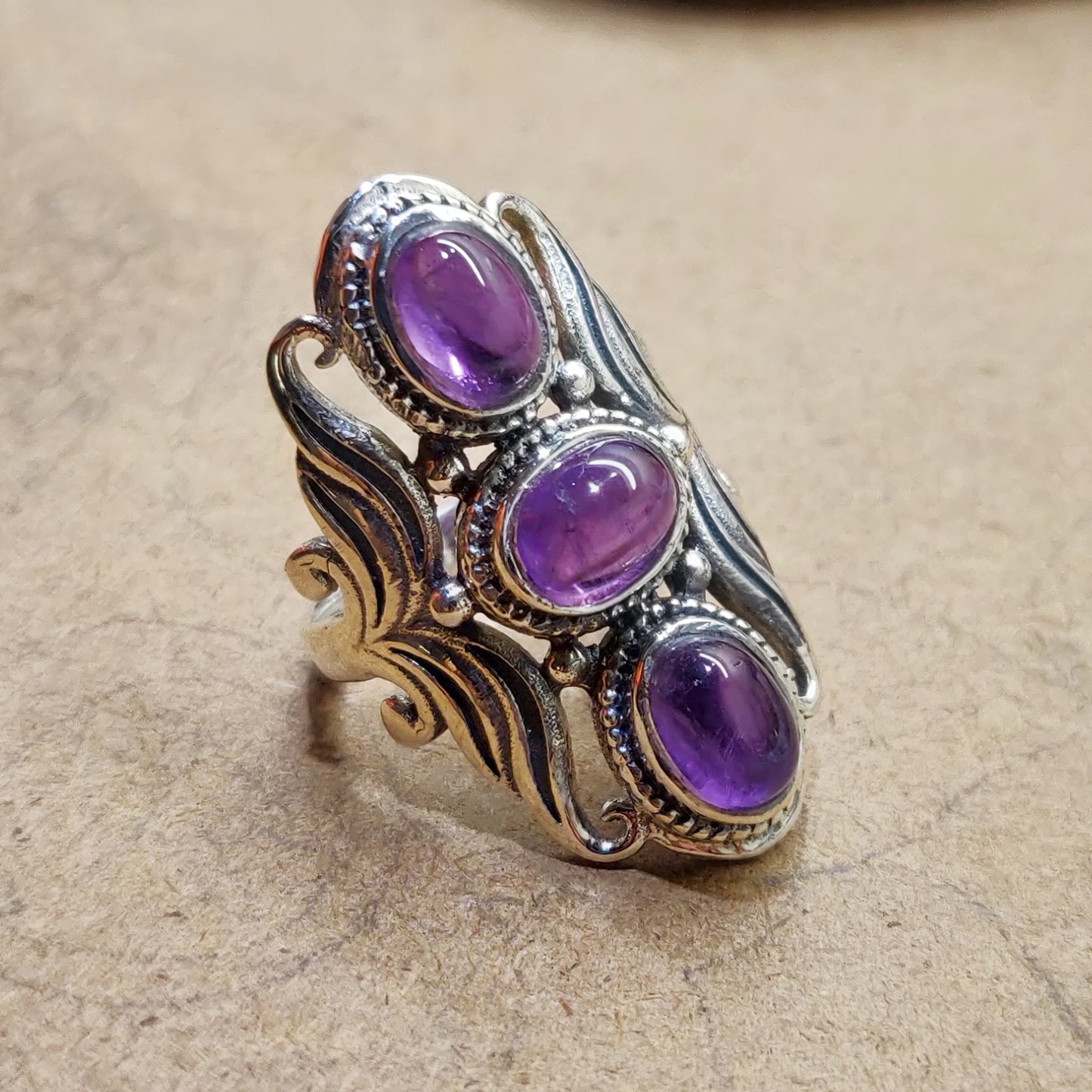 925 SOLID STERLING SILVER NATURAL PURPLE AMETHYST GEMSTONES HANDMADE RING, ALL SIZES AVAILABLE