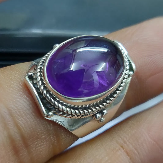 925 SOLID STERLING SILVER NATURAL PURPLE AMETHYST GEMSTONES HANDMADE RING, ALL SIZES AVAILABLE