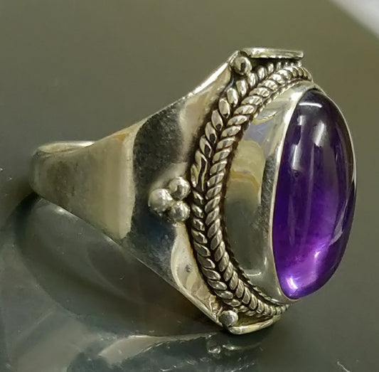 925 SOLID STERLING SILVER NATURAL PURPLE AMETHYST GEMSTONES HANDMADE RING, ALL SIZES AVAILABLE
