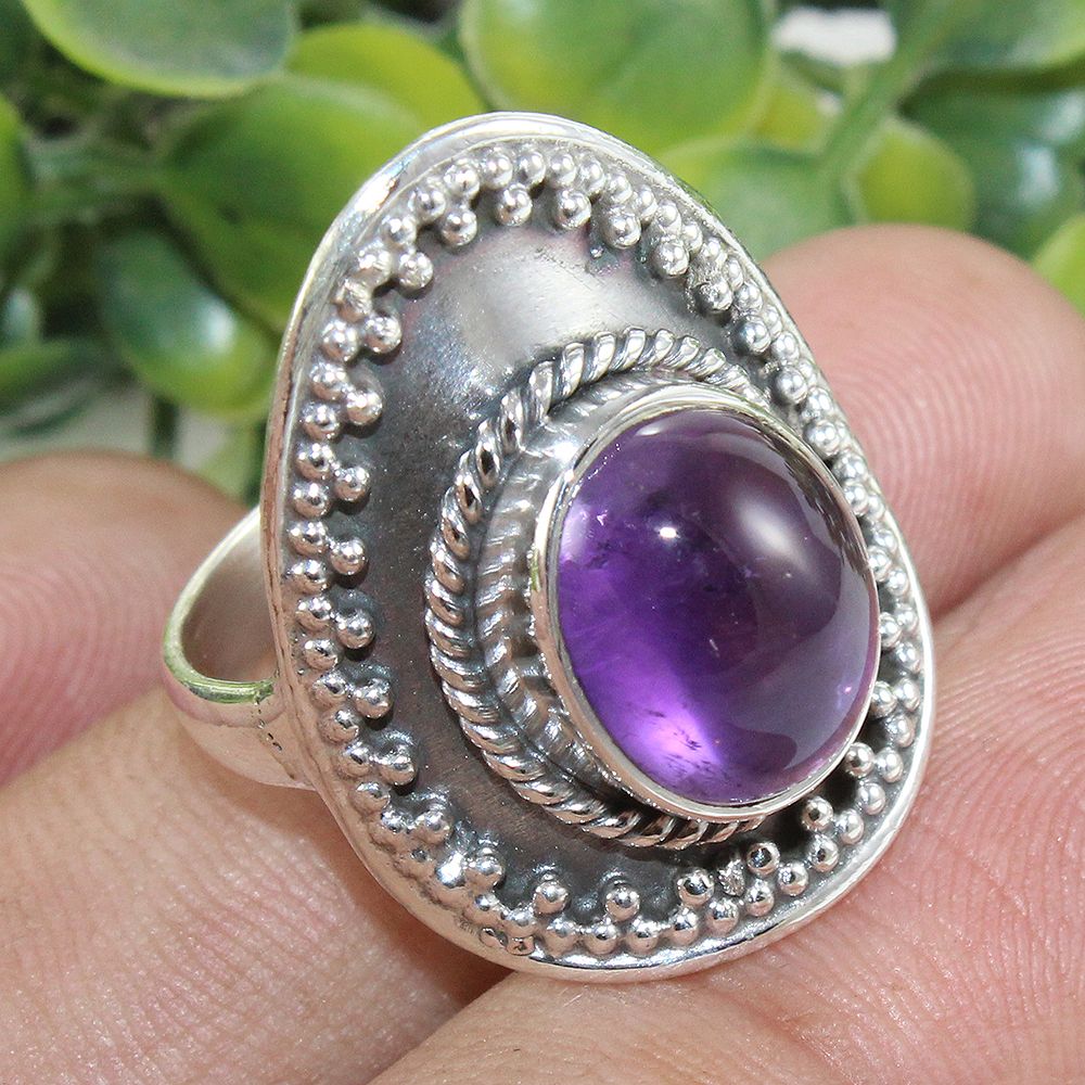 925 SOLID STERLING SILVER NATURAL PURPLE AMETHYST GEMSTONES HANDMADE RING, ALL SIZES AVAILABLE