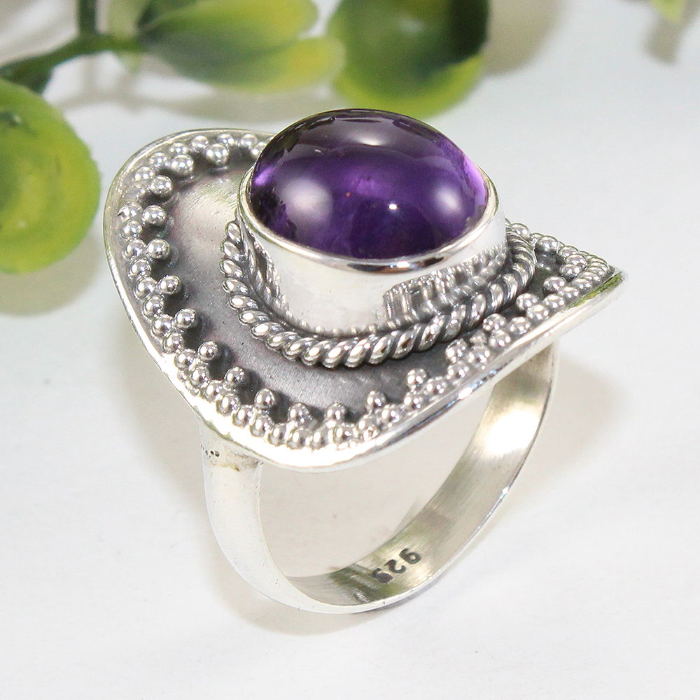 925 SOLID STERLING SILVER NATURAL PURPLE AMETHYST GEMSTONES HANDMADE RING, ALL SIZES AVAILABLE