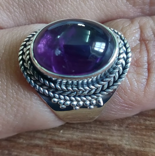 925 SOLID STERLING SILVER NATURAL PURPLE AMETHYST GEMSTONES HANDMADE RING, ALL SIZES AVAILABLE