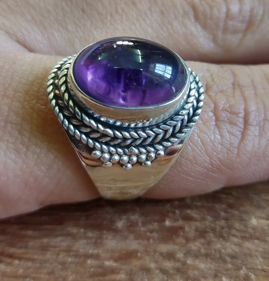 925 SOLID STERLING SILVER NATURAL PURPLE AMETHYST GEMSTONES HANDMADE RING, ALL SIZES AVAILABLE
