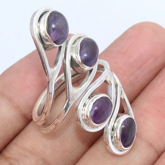 925 SOLID STERLING SILVER NATURAL PURPLE AMETHYST GEMSTONES HANDMADE RING, ALL SIZES AVAILABLE
