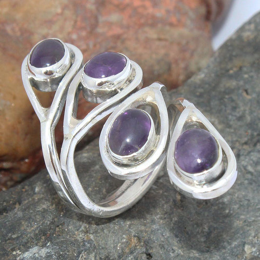 925 SOLID STERLING SILVER NATURAL PURPLE AMETHYST GEMSTONES HANDMADE RING, ALL SIZES AVAILABLE