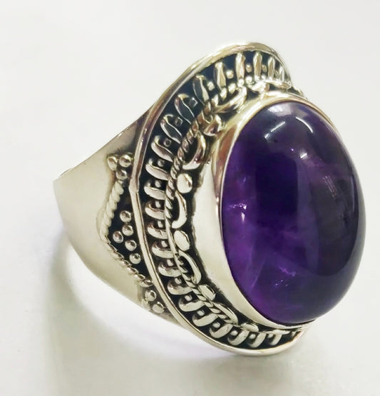 925 SOLID STERLING SILVER NATURAL PURPLE AMETHYST GEMSTONES HANDMADE RING, ALL SIZES AVAILABLE