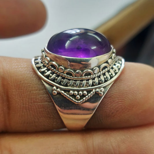 925 SOLID STERLING SILVER NATURAL PURPLE AMETHYST GEMSTONES HANDMADE RING, ALL SIZES AVAILABLE