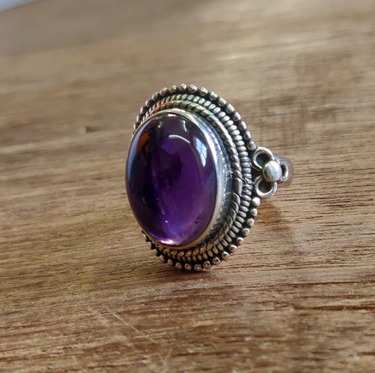 925 SOLID STERLING SILVER NATURAL PURPLE AMETHYST GEMSTONES HANDMADE RING, ALL SIZES AVAILABLE