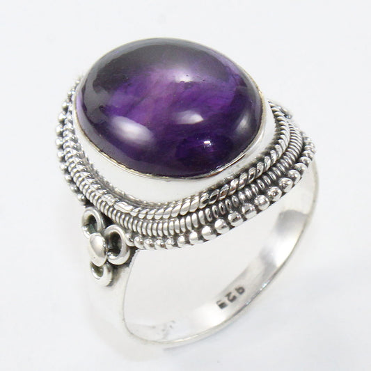 925 SOLID STERLING SILVER NATURAL PURPLE AMETHYST GEMSTONES HANDMADE RING, ALL SIZES AVAILABLE
