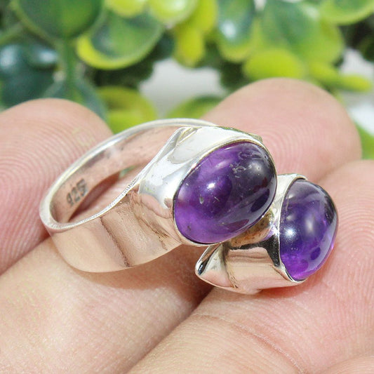 925 SOLID STERLING SILVER NATURAL PURPLE AMETHYST GEMSTONES HANDMADE RING, ALL SIZES AVAILABLE