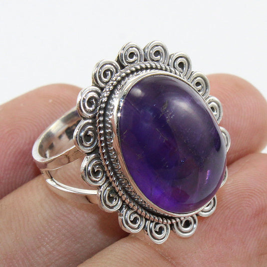 925 SOLID STERLING SILVER NATURAL PURPLE AMETHYST GEMSTONES HANDMADE RING, ALL SIZES AVAILABLE