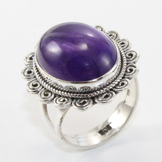 925 SOLID STERLING SILVER NATURAL PURPLE AMETHYST GEMSTONES HANDMADE RING, ALL SIZES AVAILABLE