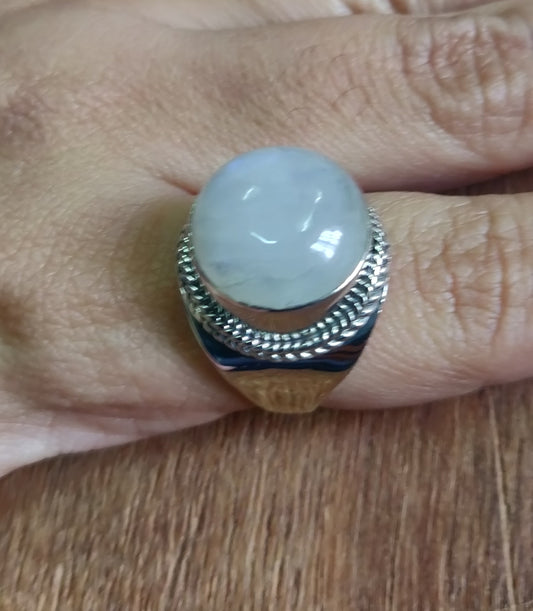 925 SOLID STERLING SILVER NATURAL RAINBOW MOONSTONE GEMSTONES HANDMADE RING, ALL SIZES AVAILABLE